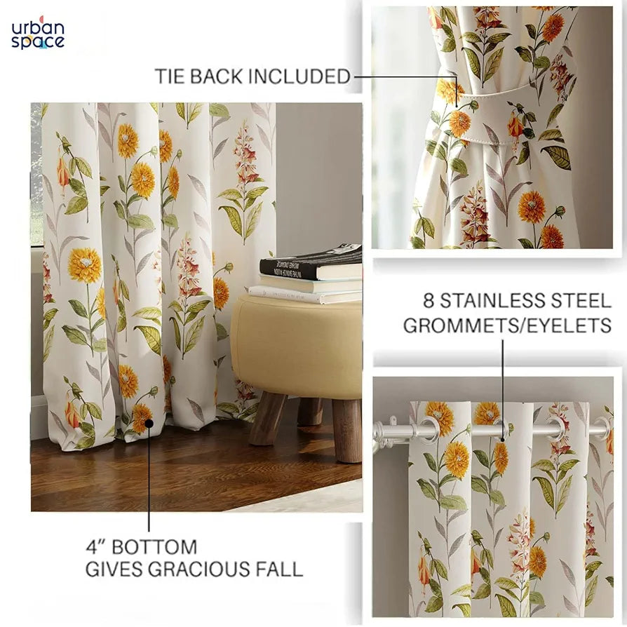 Urban Space Digital Printed Blackout Curtains for Door Bedroom Room Darkening Blackout Kids Decorative Curtains Cone Flower Yellow
