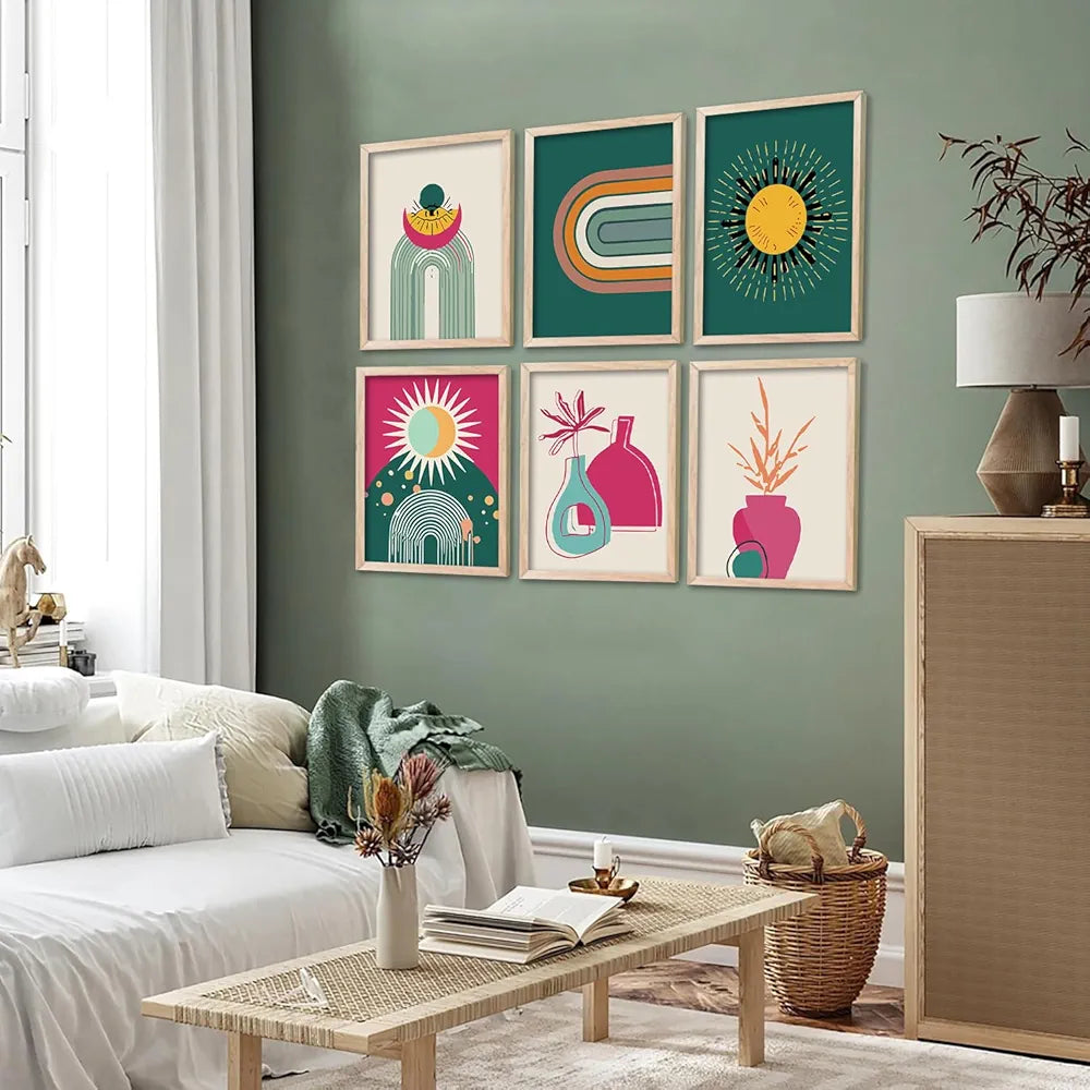 Kotart Minimal Boho Painting with Frame Wall Painting for Living Room Pack of 6