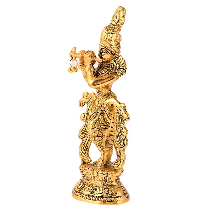 Ecraftindia Golden Lord Krishna Playing Flute Idol