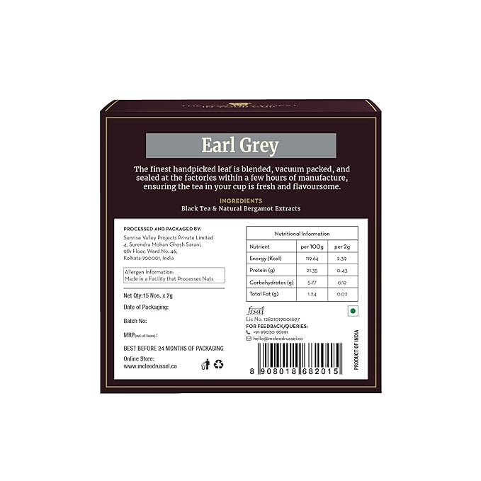 McLeod Russel 1869 Earl Grey 15 Pyramid Tea Bags - 30 gms