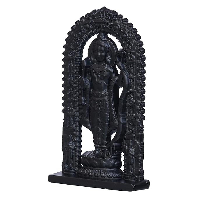 Ecraftindia Black Metal Handcrafted Shri Ram Statue Holding Bow & Arrow Decorative God Idol | Ayodhya Ram Lalla Idol