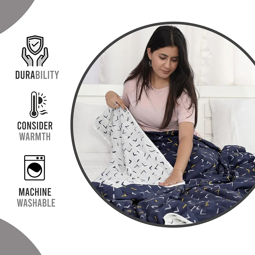 Divine Casa 120 GSM Microfiber Single Bed Comforter Soft & Lightweight Reversible AC Blanket Colour Navy Blue