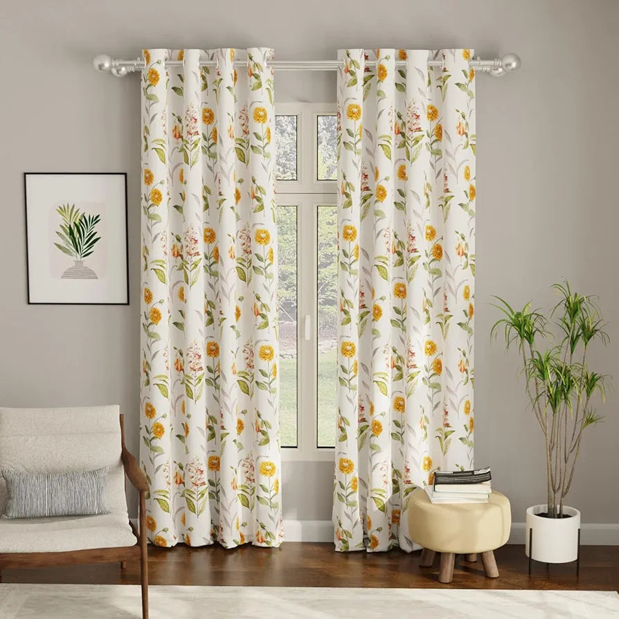 Urban Space Digital Printed Blackout Curtains for Door Bedroom Room Darkening Blackout Kids Decorative Curtains Cone Flower Yellow