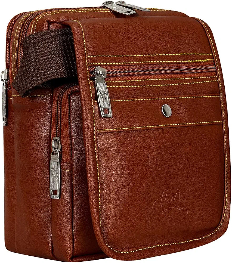 Leather World Leatherette Tan Sling Bags Men Messenger Bags Cross Body Bags Girl