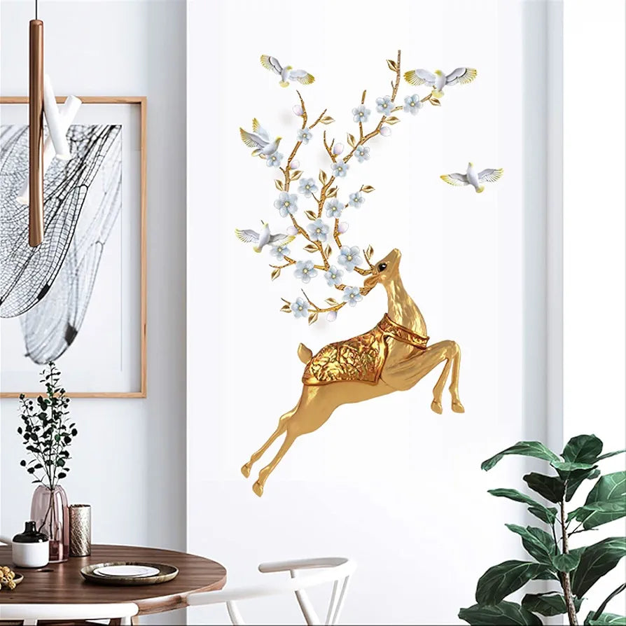 Jaamso Royals Golden Deer Pvc Vinyl Self Adheisve Wall Sticker for Home
