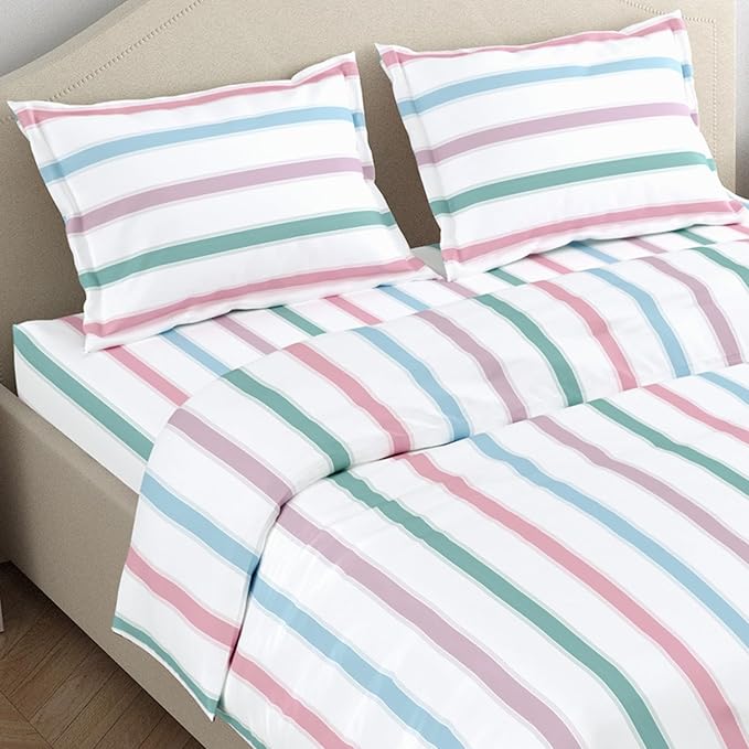 Haus & Kinder Cotton Bed Sheet for King Size Bed (108 x 108 Inches) with 2 Pillow Covers | 186 TC Bedsheet Blue Spectrum