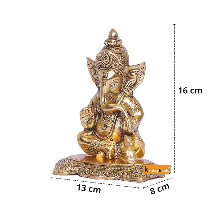 KridayKraft Ganesha Metal Action Statue Ganpati Murti For Pooja Room & Decor Colour Gold