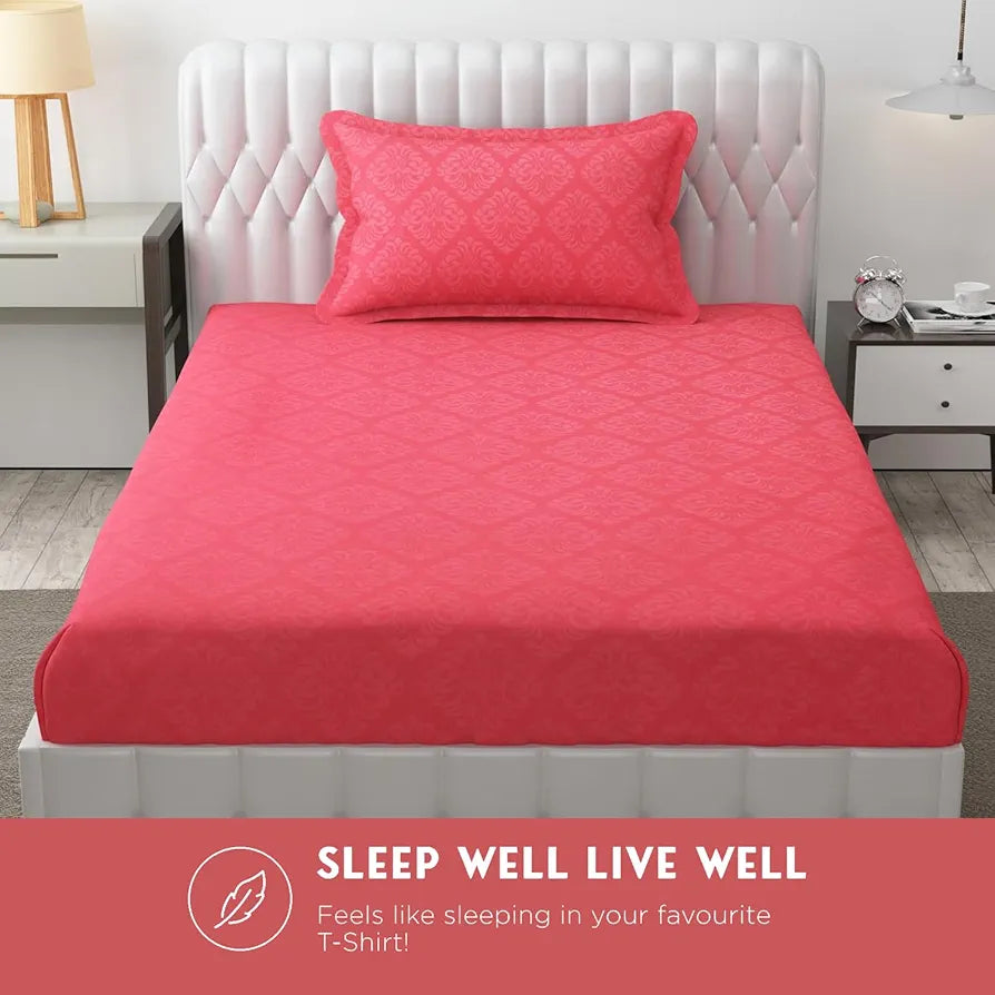 Fresh From Loom Single Bedsheet Microfiber Rotary Printed Hypoallergenic Wrinkle Free with 1 Pillow Covers 144 TC Pink Damas