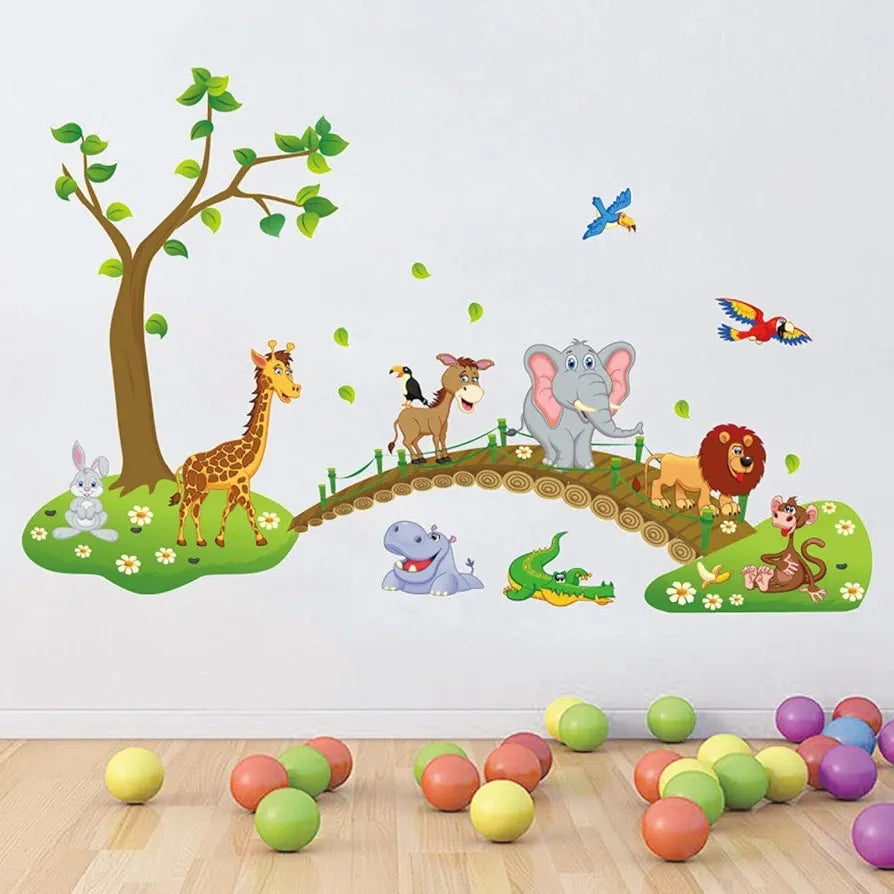 Jaamso Royals Pvc Vinyl Self-adhesive Wall Stickers Multi Colour Nursery Zoo Animals Kids Wall Stickers Multi color