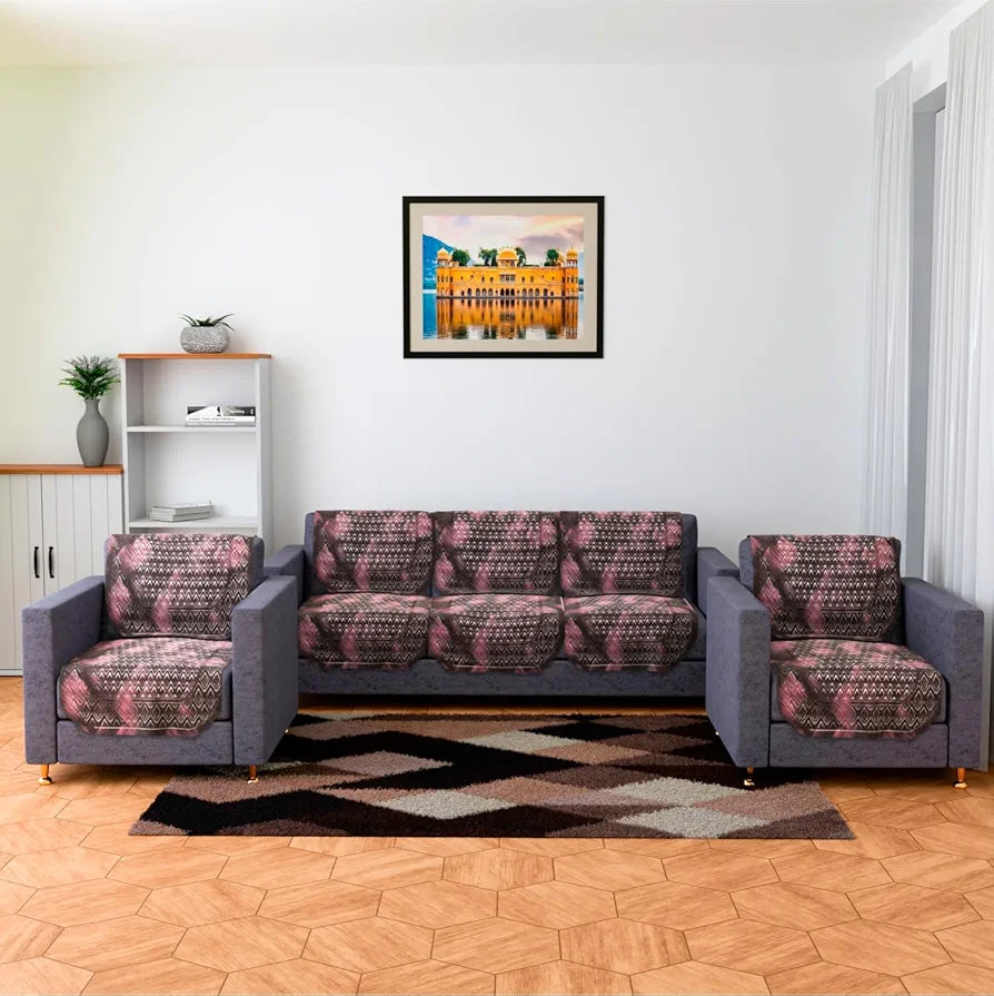 Kuber Industries 5-Seater Sofa Cover for Home Decor Shaded Venus Sofa Cover Set Brown