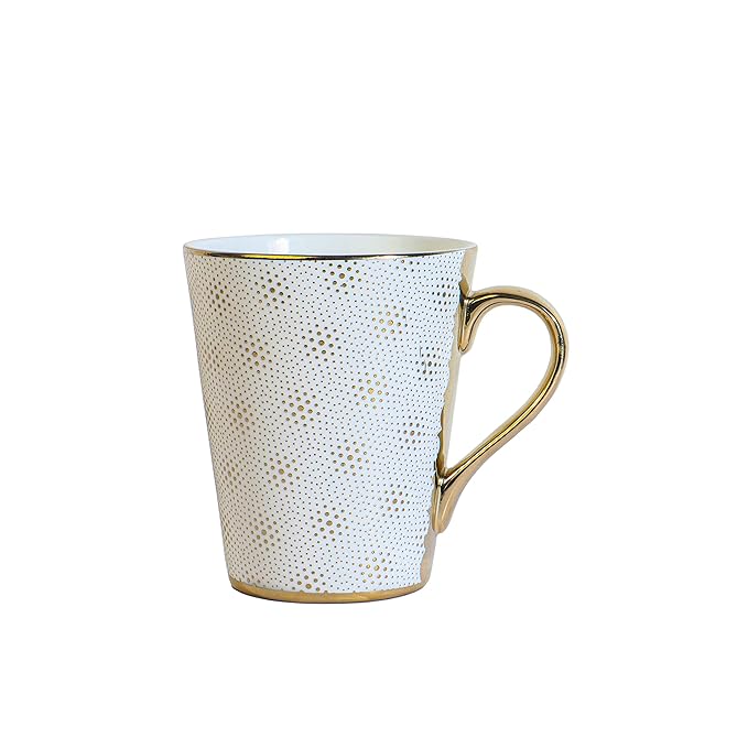 Femora Ceramic White-golden Coffee Mugs, Tea Mugs, Ceramic Tea Cups | 330 Ml | 1 Piece Set | Not Microwave Safe
