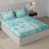Cloth Fusion Glace Cotton Elastic 186tc Solid Fitted Bedsheet for Double Bed King Size with 2 Pillow Covers Tiedye Blue