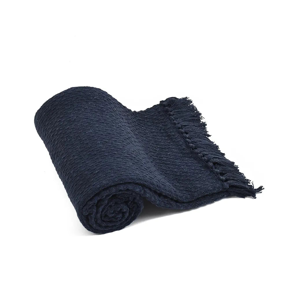 Sashaa World Weaved Navy Cotton Throw Colour Weaved Navy