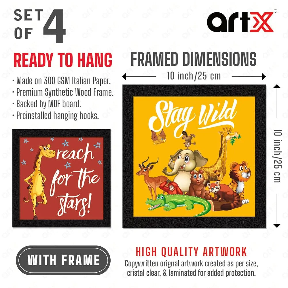 ArtX Set of 4 Cartoons Animals-01 Kids Room Painting Wall Art Set Of 4