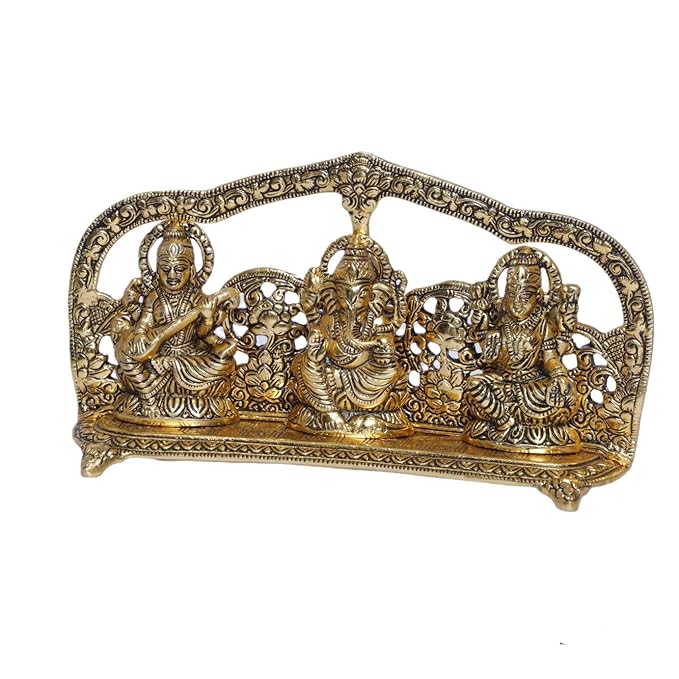 KridayKraft Laxmi Ganesha Saraswati Murti LGS Metal Statue with Diya pooja Idol