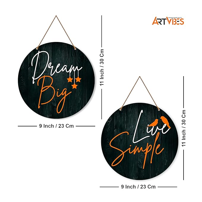 Artvibes Dream Big Live Simple Quote Wall Hanger for Home | Set of 2