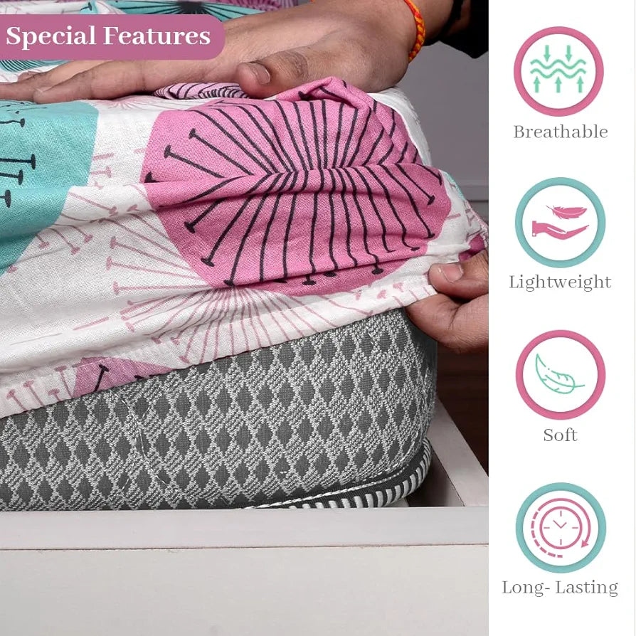 Divine Casa 144 TC 100% Cotton Floral Pink Breathable Bedsheet King Size Bed Cotton Elastic Fitted Colour Rose Pink