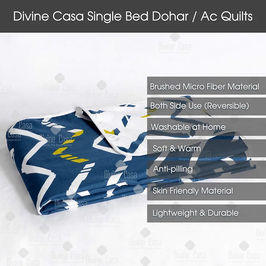 Divine Casa Microfiber 120 GSM Single Bed Dohar Navy Blue Typography Print Lightweight Reversible AC Blanket