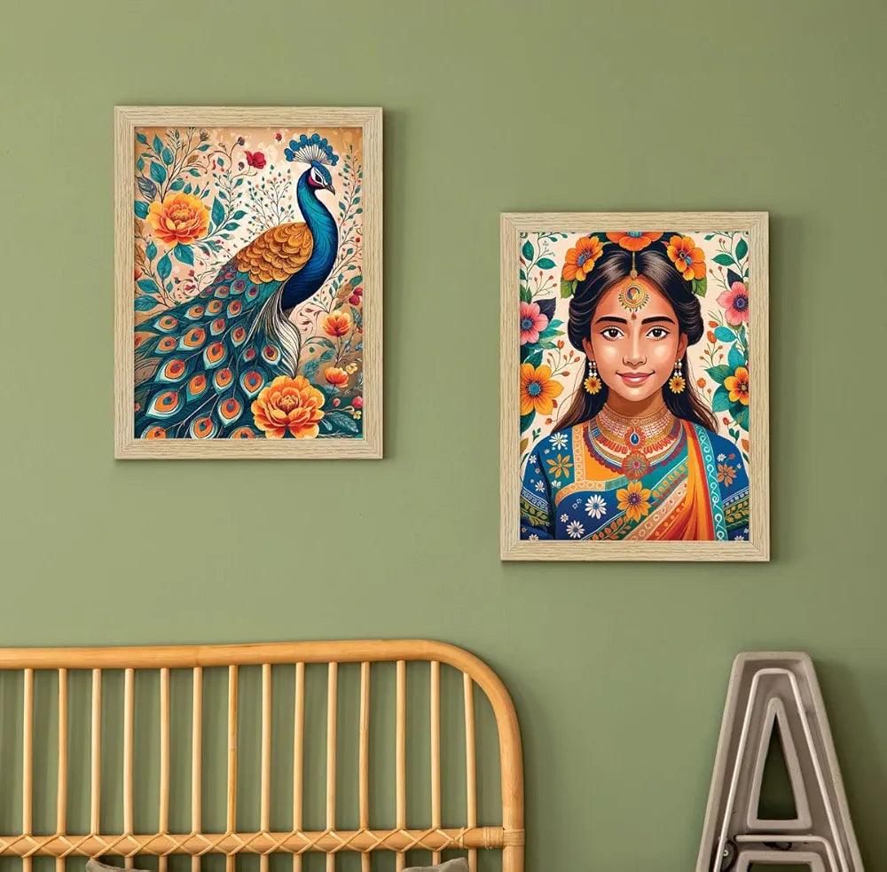 ArtX Paper Madhubani Madhubani-SO4-06 Art Paintings with Frame Multicolor Set of 4