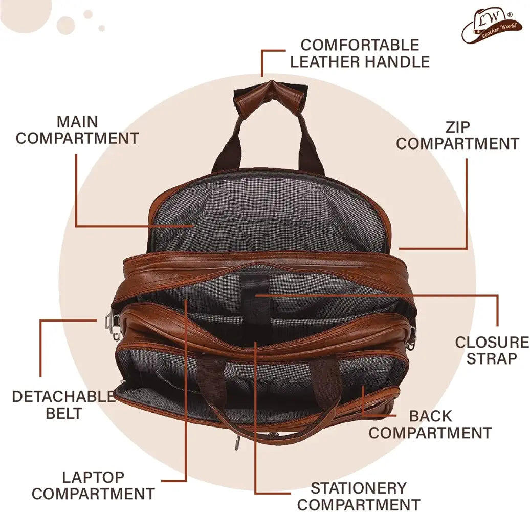 Leather World Expandable PU 15.6 inch Laptop Office Bag Men Women Messenger Briefcase