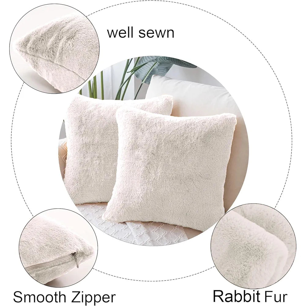 Luxe Home Cushion Cover Duble Side Rabbit Fur Plain Design Covers Set of 2 for Sofa Colour Skin