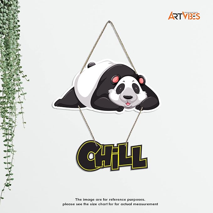 Artvibes Chill Panda Printed Wooden Wall Hangers Decorative Items With Quotes for Home Decor