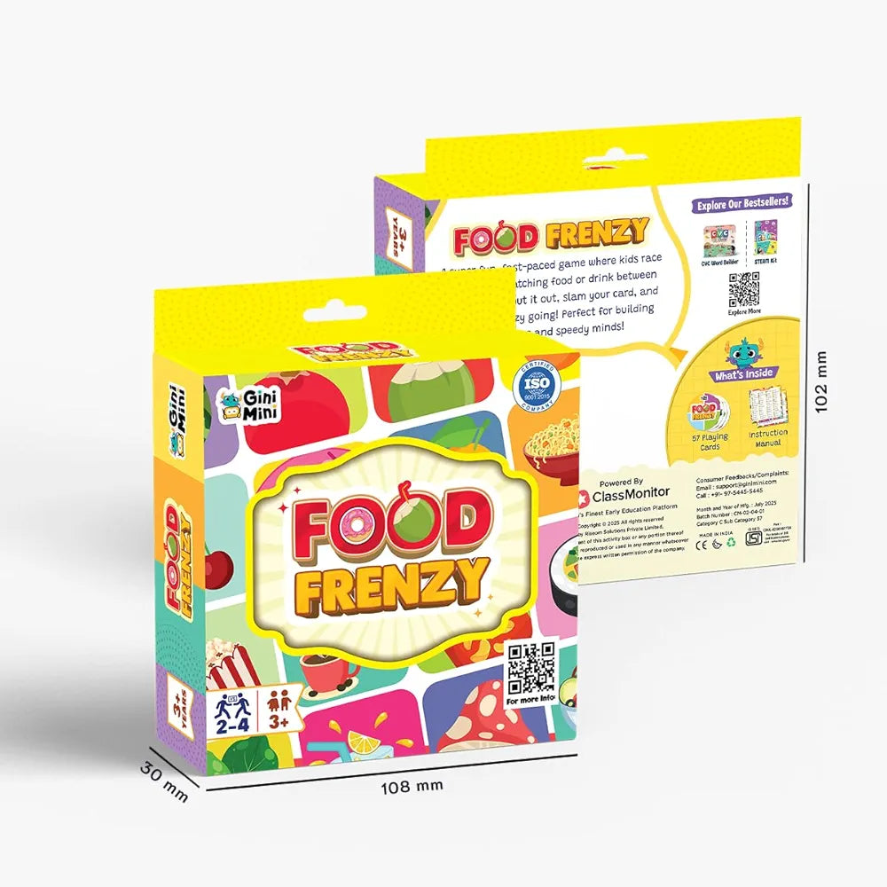 GiniMini Food Frenzy – Educational Card Game for Kids Ages 3+ | 57 Food-Themed Cards & Manual | Improves Vocabulary, Observation & Thinking 