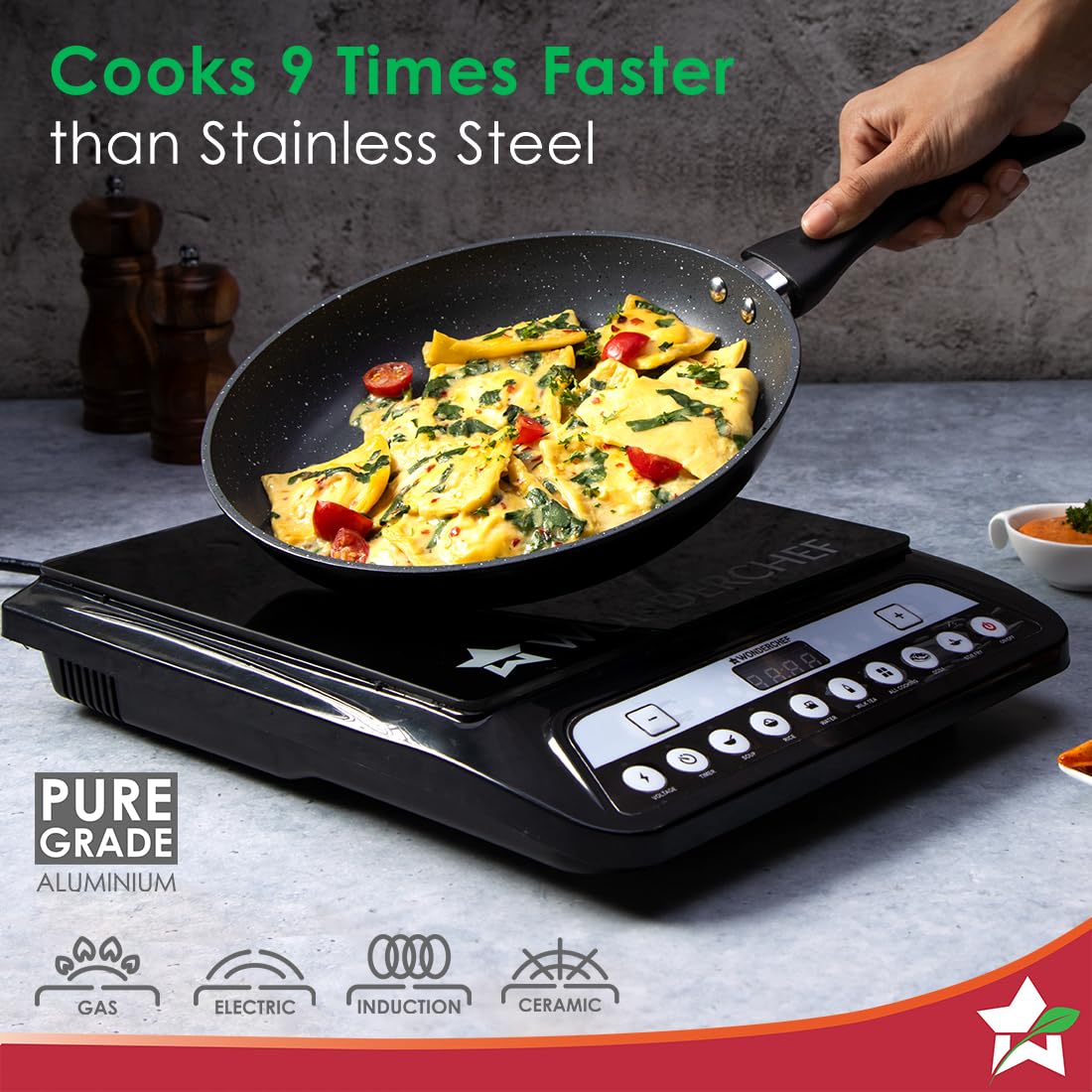 Wonderchef Duralite Die-cast Non Stick Fry Pan 24cm | 1.2 L | Grey
