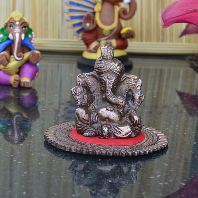 Ecraftindia Metal Pagdi Lord Ganesha on Round Base | Brown