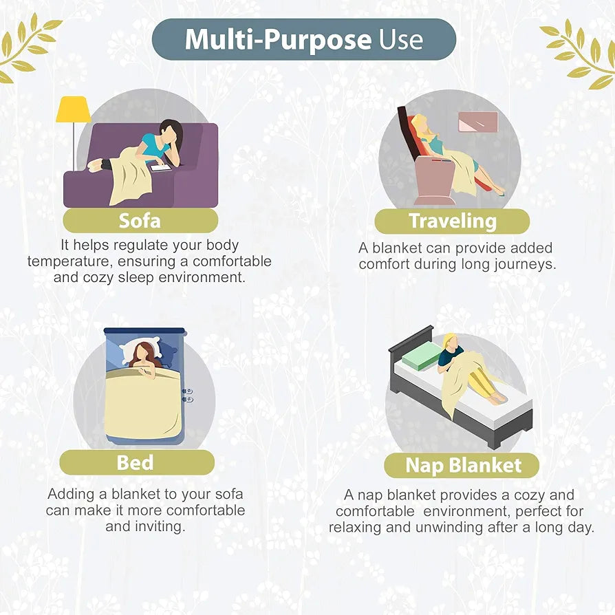 Divine Casa 120 GSM Microfiber Single Kids Dohar Soft & Lightweight Throw Blanket Floral Branches Pattern Colour Teal & White