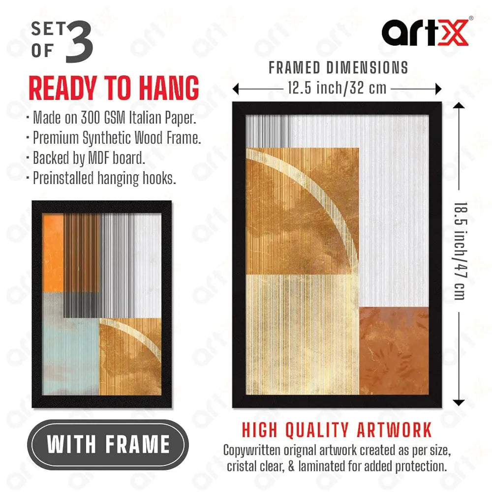 ArtX Paper Abstract Wall Painting For Living Room Set Of 3