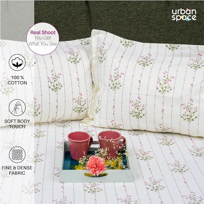 Urban Space Serene Bedsheet for Double Bed 2 Pillow Covers (Colour Sedum Pink)