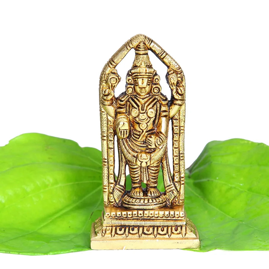 anciently Lord Venkateswara Idol Brass | Tirupati Balaji Idol Brass | Venkateswara Swamy Idol Brass, Medium, 11 cm, Gold Colour - 