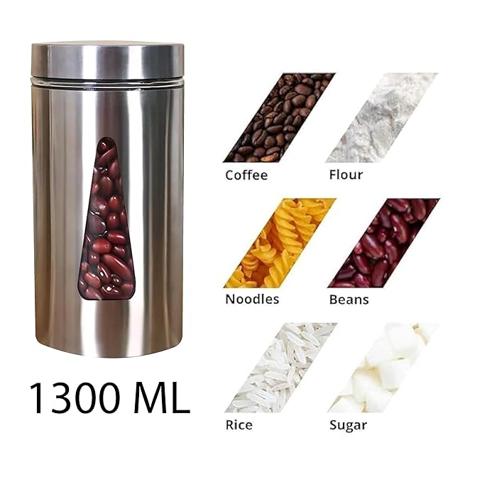 Femora Kitchen Storage Jars Steel Finish With See Through Window Jar | 1300 Ml | Set of 4