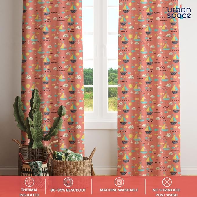 Urban Space Digital Printed Blackout Opaque Curtains For Door Eyelets And Tieback (Colour Nemo Terra)