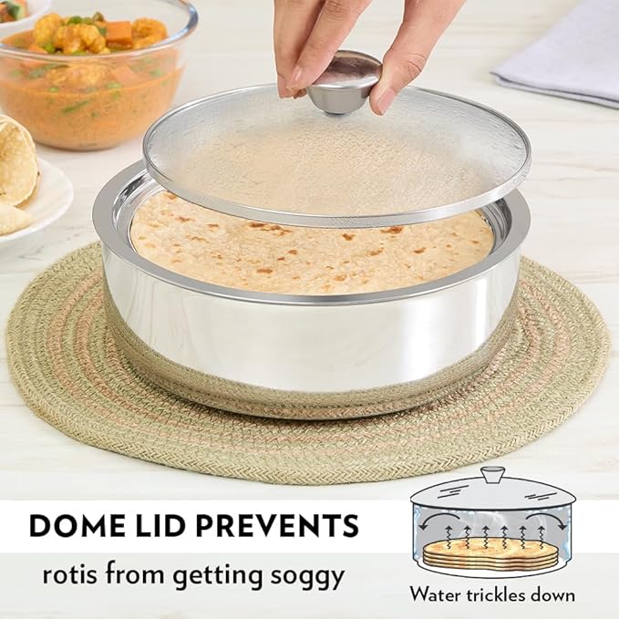 Borosil Stainless Steel Insulated Roti Server | 1.1 Litres | Silver