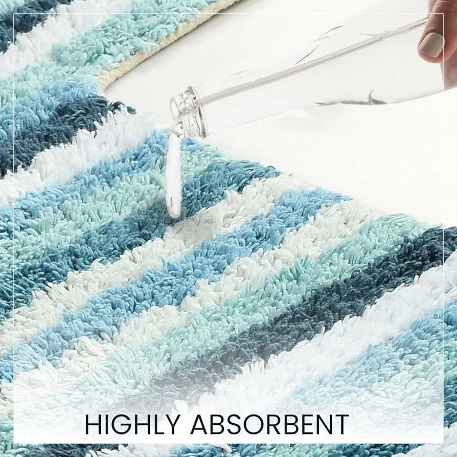 Sashaa World Striped Anti Skid Bathmat & Contour Set Colour Blue & White Striped