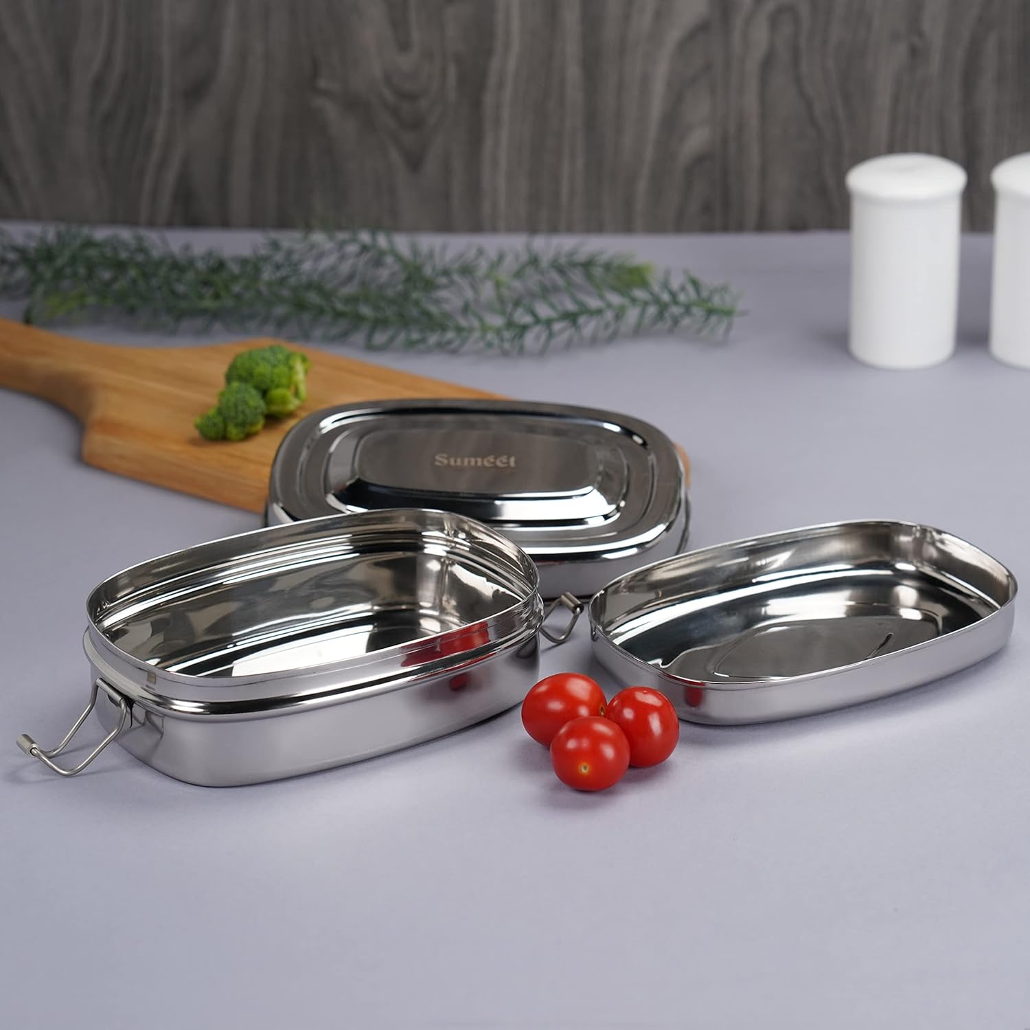 Sumeet Stainless Steel Rectangle Lunch Box/Tiffin 650 ml Silver