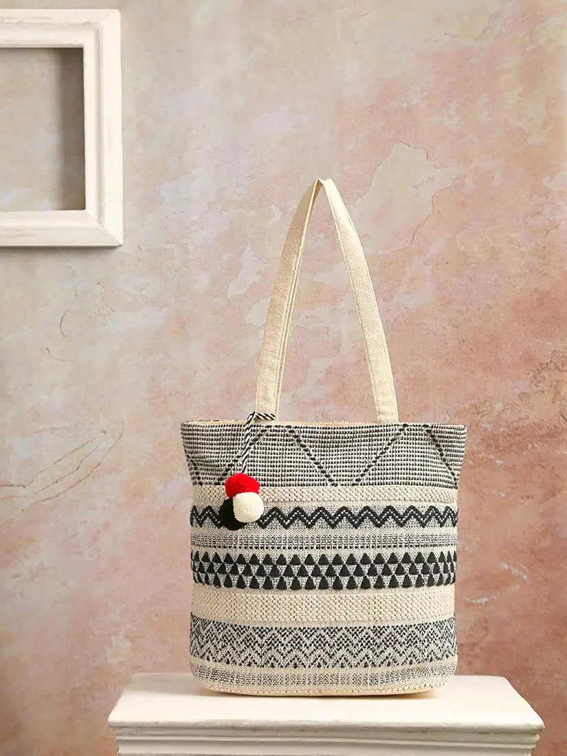 Klondon Alii And Aliizey Tote Bag For Women With Zip Bag Colour Cream Black