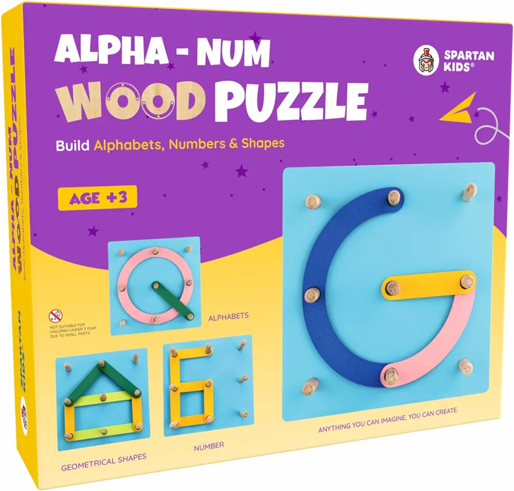 SPARTAN KIDS® Wooden Alphabet Puzzle - ABC Puzzles for 3-5 Year Olds - Montessori Educational Toys - 28 Pieces - 14.5x14.5 CM