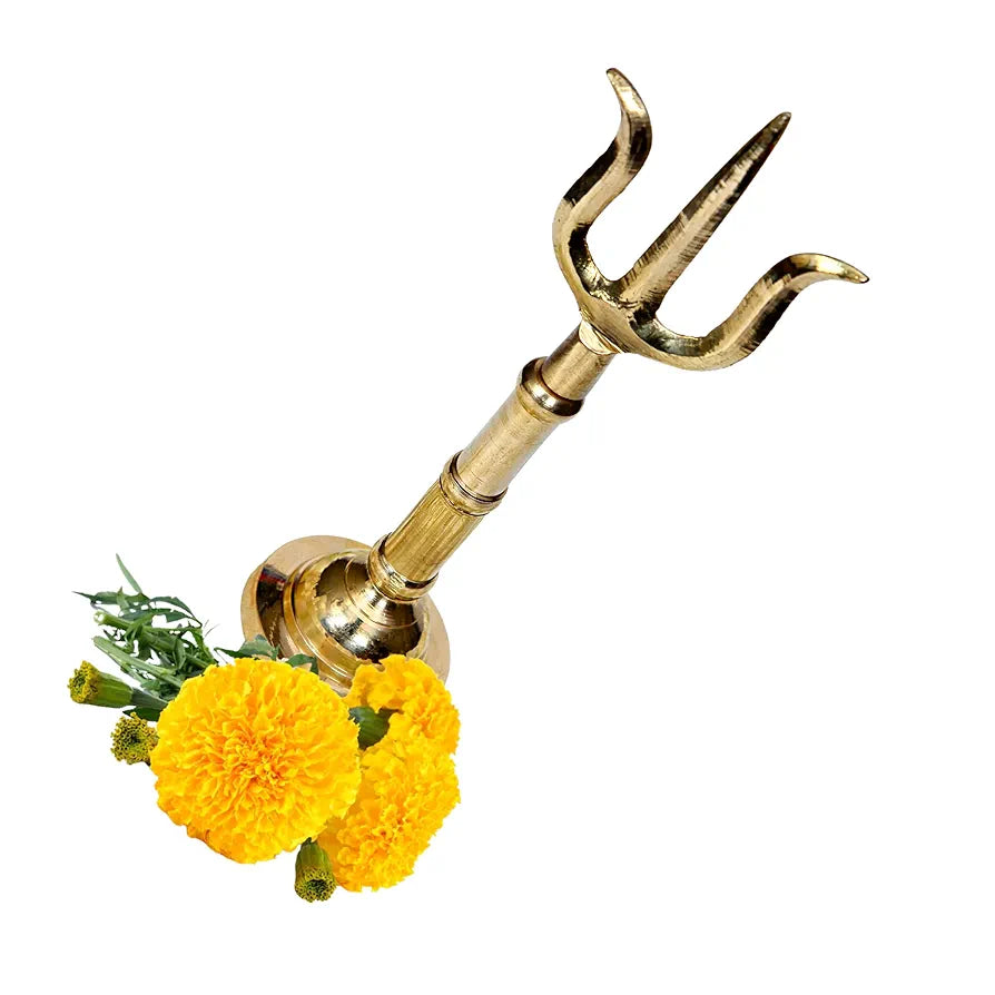 Anciently Brass Trishul on Stand | Brass Thirisoolam on Stand | Brass Soolam on Stand 7 Inches Height, Gold Colour