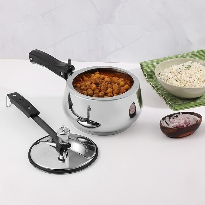 Vinod Europa Stainless Steel Inner Lid Pressure Cooker - 1.5 Litre | Handi Shape | Sandwich Bottom Cooker