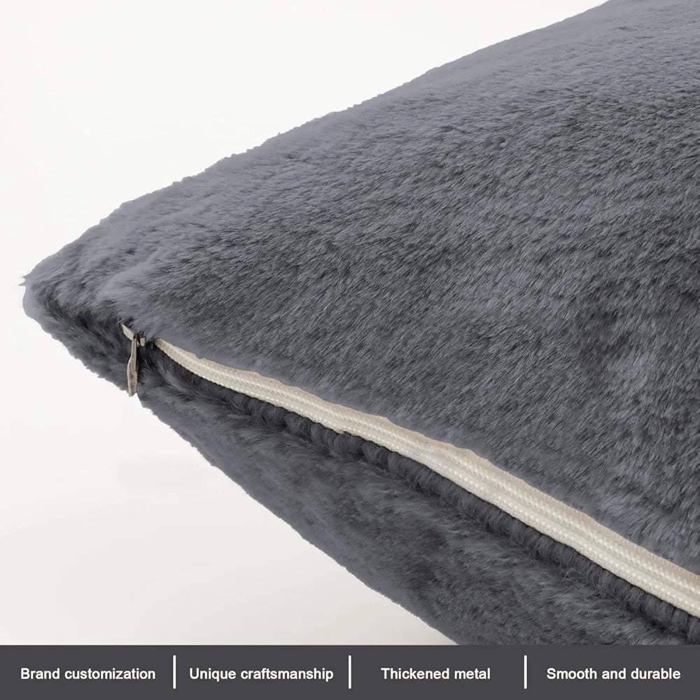 Luxe Home Cushion Cover Duble Side Rabbit Fur Plain Design Covers Set of 2 for Sofa Colour Grey