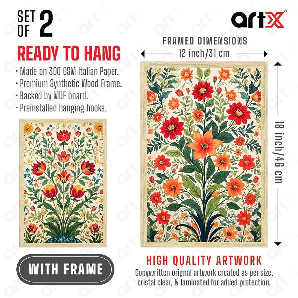 ArtX Paper Flowers Art Paintings with Frame Flowers - 03 Set of 2