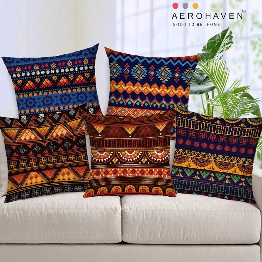 Aerohaven Set of 5 Decorative Hand Made Jute Throw/Pillow Cushion Covers Colour Multicolor