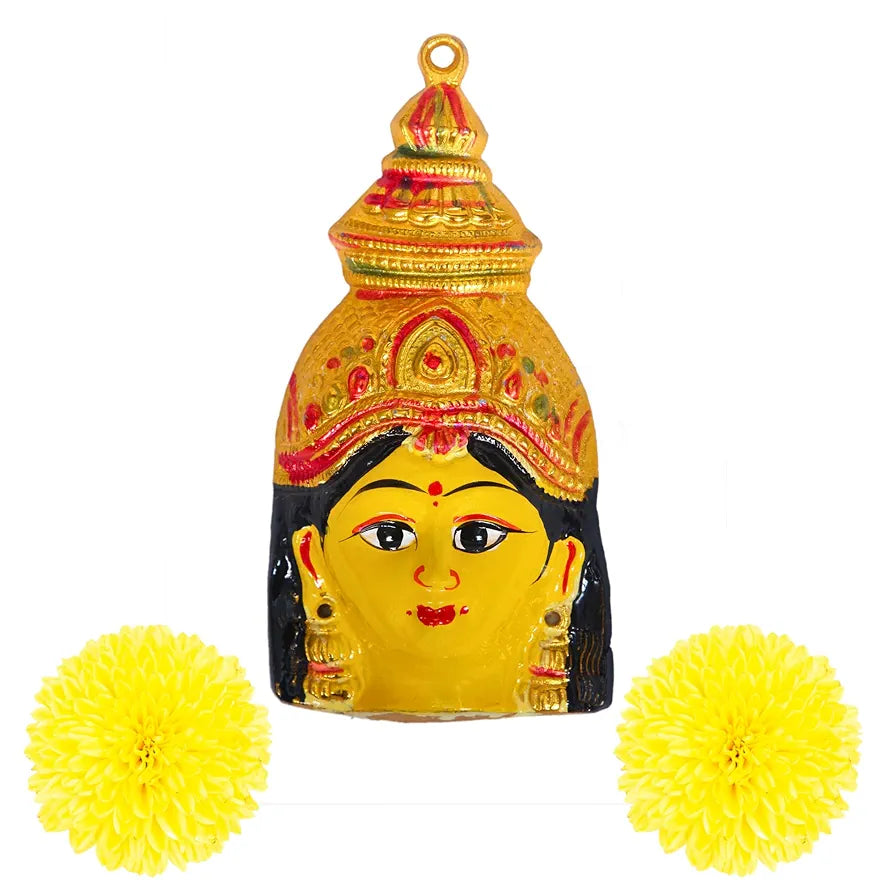 anciently Varalakshmi Face | Ammavari Face | Amman Face | Laxmi Mukhota | Varalakshmi Pooja Decoration Items Aluminium, Yellow, 1 Piece 