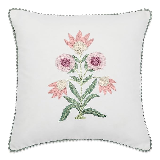 Haus & kinder Decorative Embroidered Cushion Cover  | Colour Lone Flower