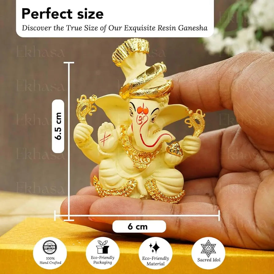 Ekhasa Ganesh Idol for Car Dashboard Ganpati Idol for Cars Ivory 3