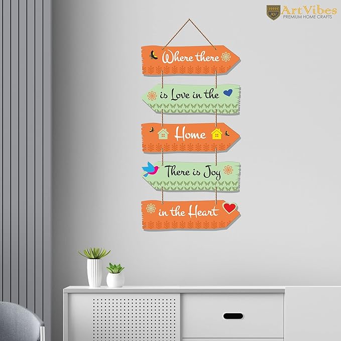 Art Vibes Home Quotes Decorative Wall Art Wooden Hanger for Living Room | Set of 5