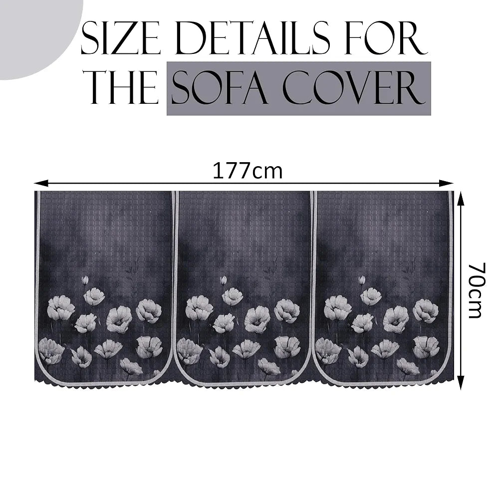 Kuber Industries Set of 6 Durable 3 Seater Sofa Covers for Living Room Lotus Print Grey